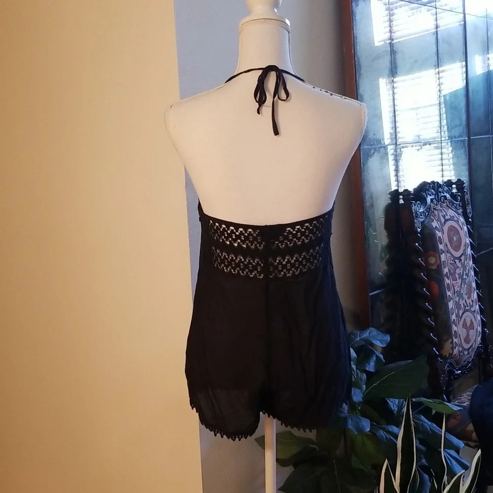 Topshop Sheer Black Top Knit V Neck Romper Sexy See Through Cheeky - Picture 6 of 12